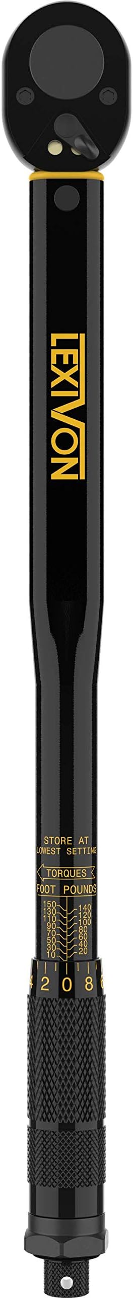LEXIVON 1/2-Inch Drive Click Torque Wrench 10~150 Ft-Lb/13.6~203.5 Nm + Universal Joint Socket Swivel Set | 3-Piece Ball Spring Design 1/2", 3/8", and 1/4" U-Joint Drive