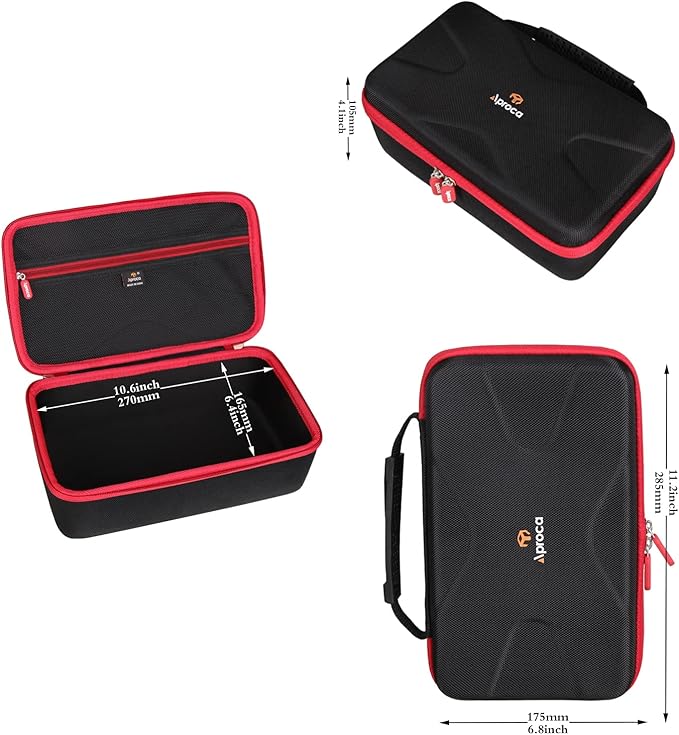 Aproca Tire Inflator Case Compatible with AstroAI Portable Air Compressor Tire Air Pump and Accessories-Black with Red zipper (Case Only)