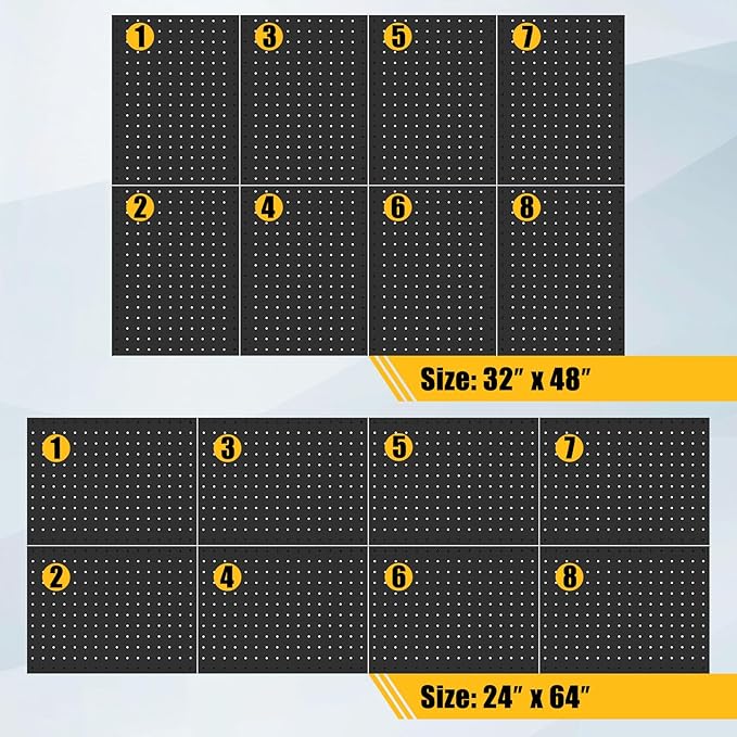 PBHEPJ 8 Pcs Metal Pegboard Panels, Heavy Duty Peg Boards for Garage and Garden Tool Storage, Includes Drywall Anchors and Screws Kits, Black (8 pcs 16in x 12in)