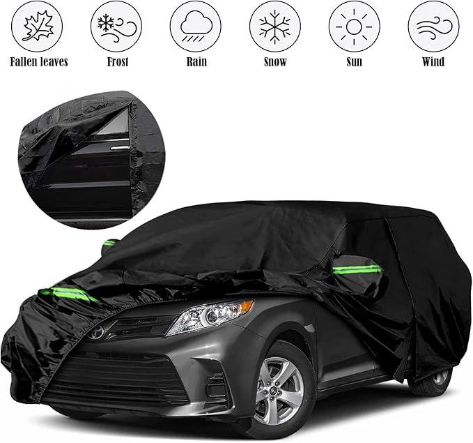 Waterproof Car Cover Replace for 2003-2025 Toyota Sienna Minivan, 6 Layers All Weather Car Covers with Zipper Door & Windproof Bands for Snow Rain Dust Hail Protection (Sienna)
