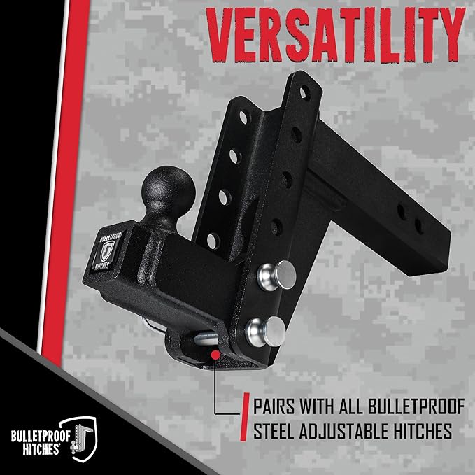 BulletProof Hitches - Adjustable Trailer Hitch 1-7/8" Single Ball Mount - Replacement 1-7/8" Ball Hitch Rated up to 8,000 lbs - Solid Steel, Corrosion Resistant, Black Powder Coat