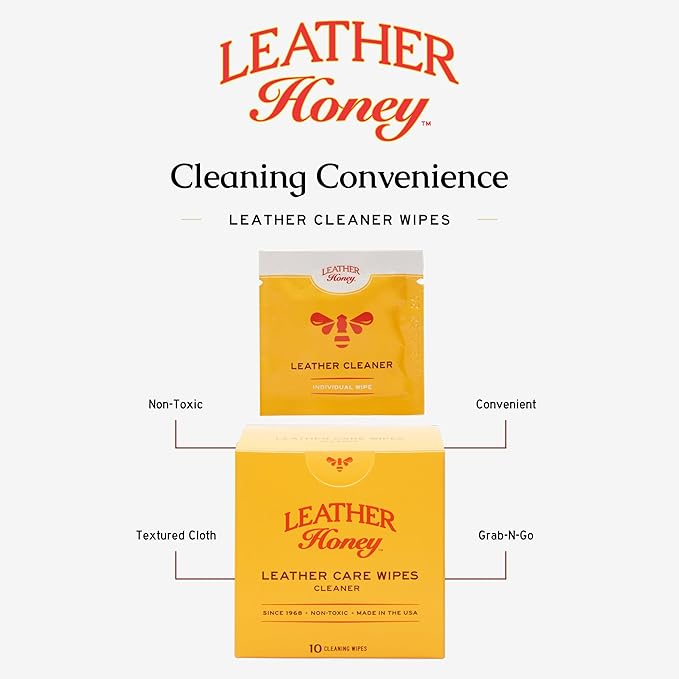 Leather Honey Cleaner Wipes: Clean Leather On-The-Go. 10 Cleaning Wipes for Leather, Faux & Vinyl: Any Color of Couches, Car Seats, Purses, Shoes & Bags. Made in the USA, Non-toxic & Ready-to-Use
