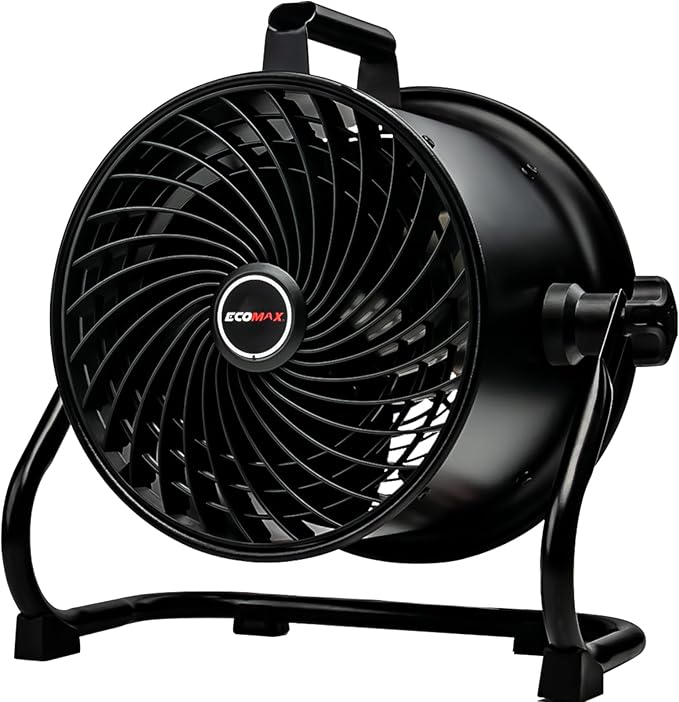 ECOMAX 10-Inch Drum Fan, 900CFM 3-Speed Industrial Floor Fan with 360° Tilt Head, 85W 120V Aluminum Blade Shop Fan for Garage Workshop Basement Patio, UL Certified, 8.6 LBS