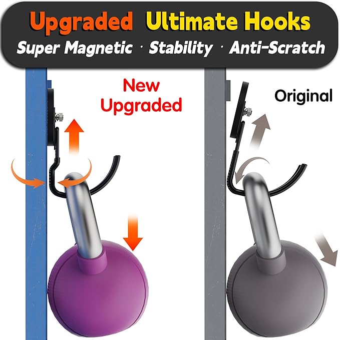 ULIBERMAGNET Upgraded Extra Large Magnetic Hooks,2 Pack Heavy Duty Ultimate Magnetic Hooks for Metal Cabinet,Pegboard,Garage Shelve,Tool Shed,RV,Shipping Containers (Black/3.46inch)