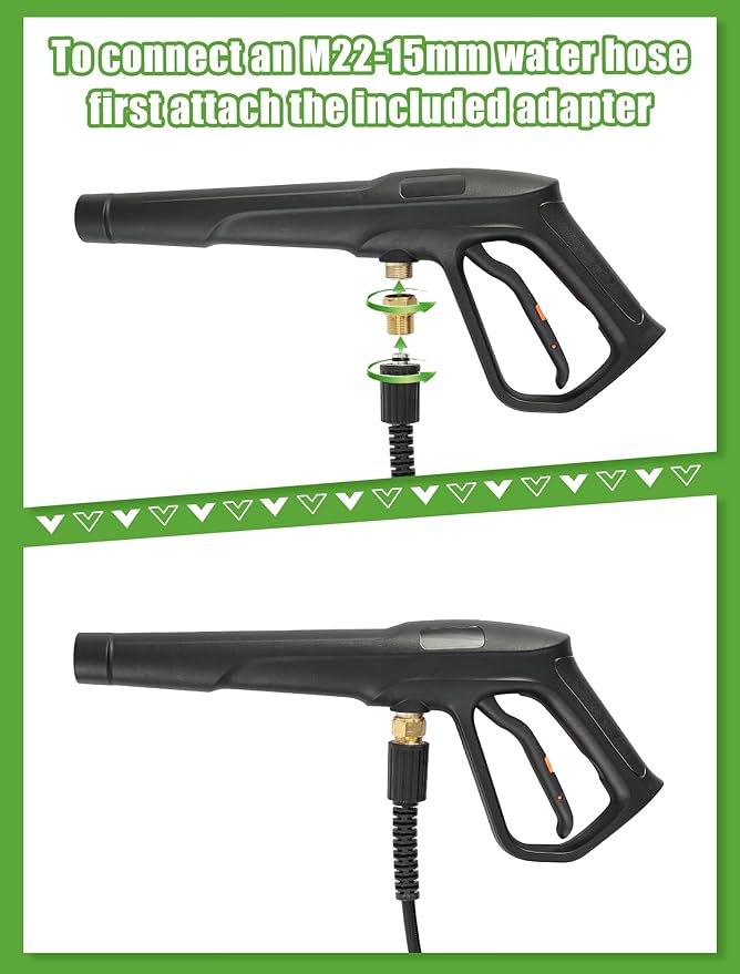 Pressure Washer Gun with Foam Cannon, Max W.P. 2320PSI, B.P. 5000PSI, M22-14mm & M22-15mm Fitting, 4 Stainless Steel Nozzle Tips & Holder, Replacement for Ryobi, Greenworks, and More