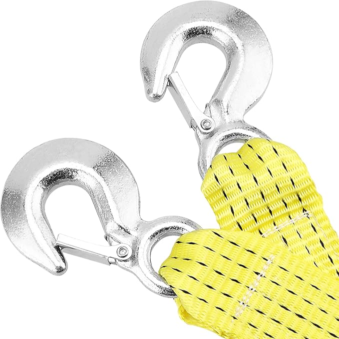2 Pack 2 Inch x 20 Feet Heavy Duty Tow Strap, Tow Rope with Safety Hooks, Heavy Duty Recovery Strap Towing Strap for Vehicle Recovery, Hauling, Fixing Cargo, 11000lbs Capacity, Yellow