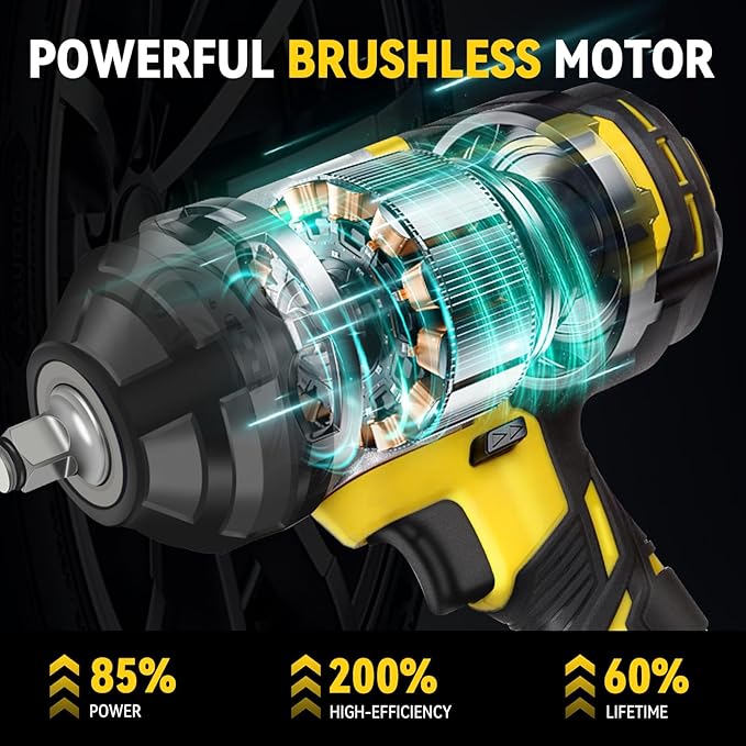 Cordless Impact Wrench 1/2 inch Impact Gun with Charger & 5 Sockets, Brushless Motor, 1000Ft-lbs, 21V, 2x4.0Ah Battery, Variable Speeds for Car/Pickup Truck/Mower/Industrial Tasks