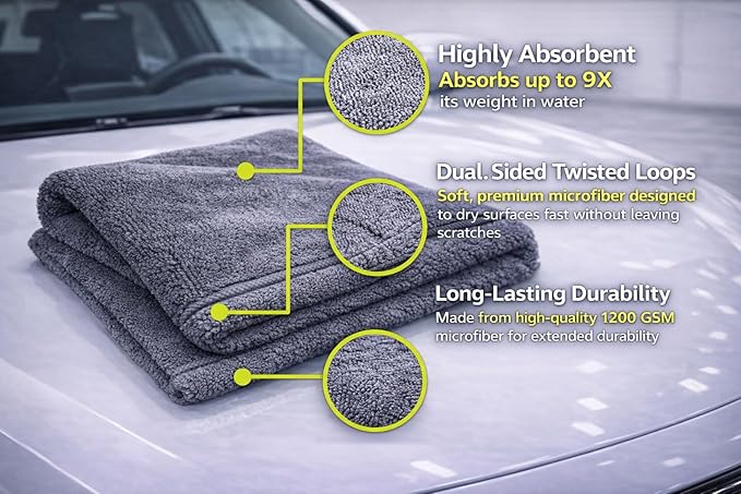 Microfiber Towels for Cars – 24x36 Inch 1200 GSM Car Drying Towel, Drying Towels Car Detailing, Edgeless Shammy Cloth, Ultra Absorbent Streak Lint Free Car Wash Towels for Auto Detailing