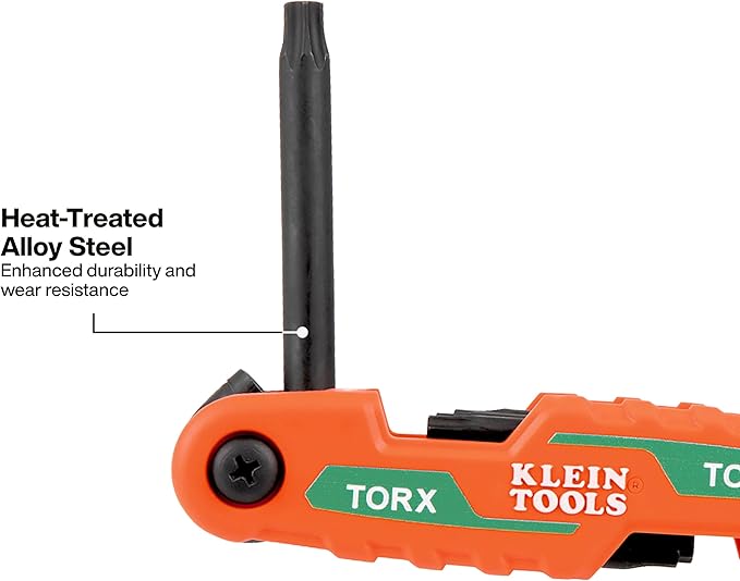 Klein Tools 70540T Compact Folding Torx Key Set, 8 Keys T9 to T40, Industrial Strength Heat Treated Alloy Steel