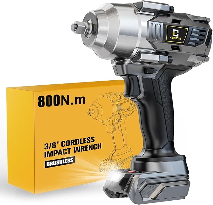 Cerycose Cordless Impact Wrench Compatible with Dewalt 20V Battery, 3/8" 600Ft-lbs (800N·m), Brushless Electric Impact Driver, 2400 RPM, LED Light – Compact, Light-Duty(No Battery)