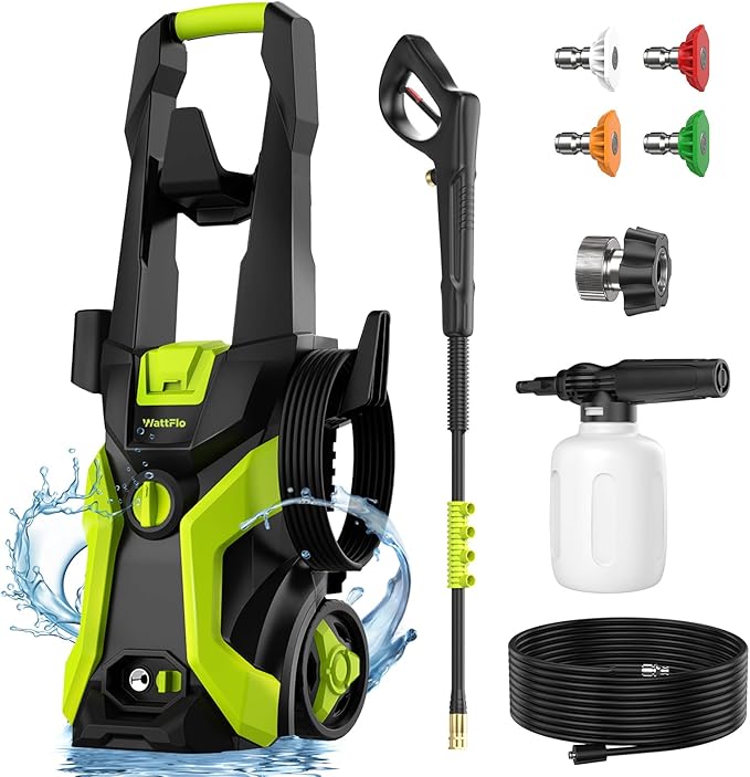 Pressure Washer, Power Washer with 500ml Foam Cannon, 4 Quick-Connect Nozzles, High Pressure Cleaner for Car Washing, Driveway, Patio, Deck, Bright Green