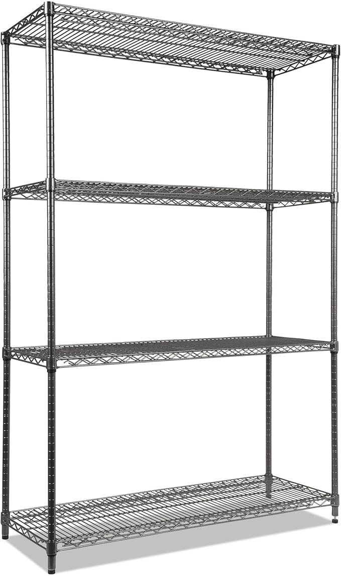 Alera Wire Shelving Starter Kit, Four-Shelf, 48w x 18d x 72h, Black Anthracite