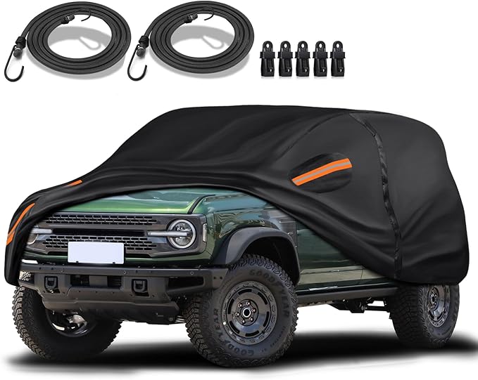 Special 16 Layers Full Car Cover Fit for Ford Bronco 2021-2024 4-Door Model, Ultra Heavy 600D Oxford Cloth, Can Withstand Summer Sun Exposure and Winter Snow, Rain, Dust, and UV All Weather