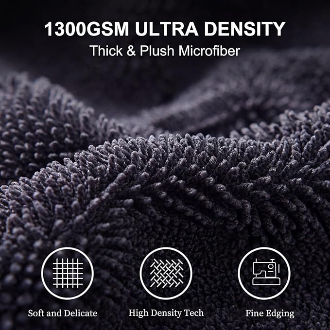 Microfiber Car Drying Towels,Extra Large 36x24 Inch,1300 GSM Super Absorbent & Scratch-Free for Auto Detailing, Streak-Free Drying Towel for Car,SUV,Truck,Van,Motorcycle - Charcoal Grey