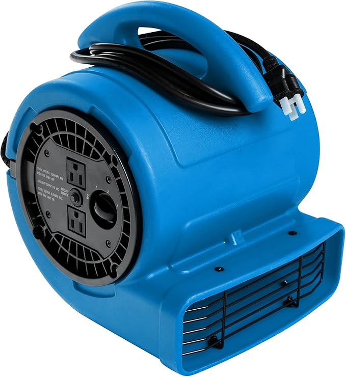 MOUNTO 1/5hp Air Mover 800cfm Blower Fan Carpet Floor Drying Fan - 3-Speed Compact Air Mover w/Dual Outlet, 10ft Power Cord for Drying, Cooling, Air Circulation (Blue)