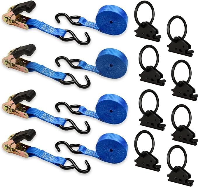 DC Cargo Mall Ratchet Straps & E Track Accessories Kit (12-Piece) - 15 ft Heavy-Duty Straps, E-Track O-Rings 1,000 lbs WLL