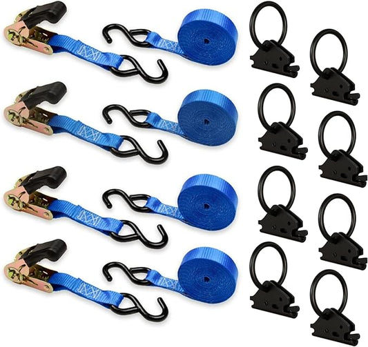 DC Cargo Mall Ratchet Straps & E Track Accessories Kit (12-Piece) - 15 ft Heavy-Duty Straps, E-Track O-Rings 1,000 lbs WLL