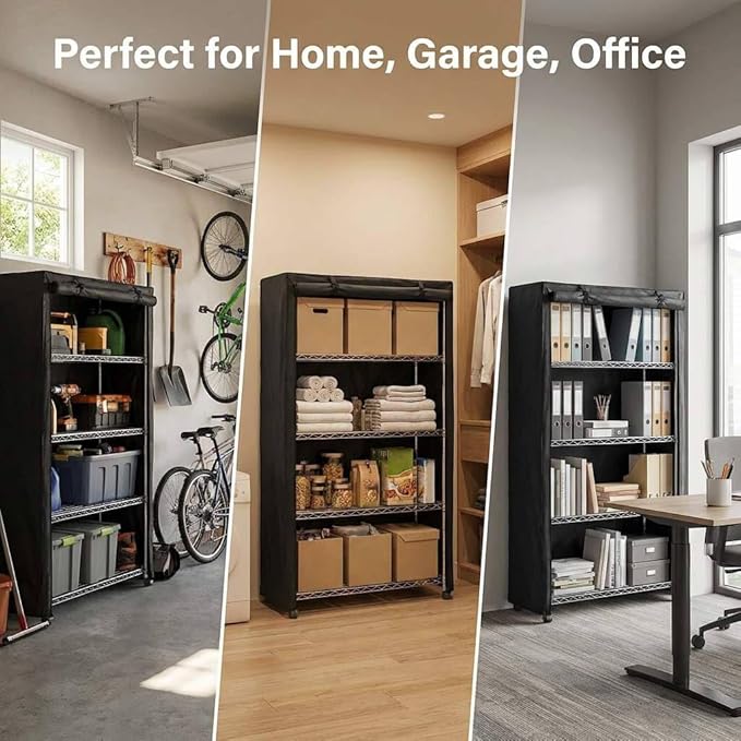 QWORK Storage Shelving Unit Cover, Wire Rack Cover for Shelf 48"x18"x 72", 210D Oxford Cloth, to Keep Rack Clean, 2 Pack, Black Cover Only