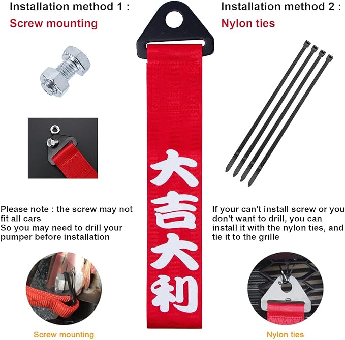 x xotic tech Tow Strap JDM Sports Red Racing Tow Strap Car Modification Decorative Trailer Belt Personalized with Chinese Slogan Fit for Rear Front Bumper (Good Luck/Safe Trip Wherever You go)