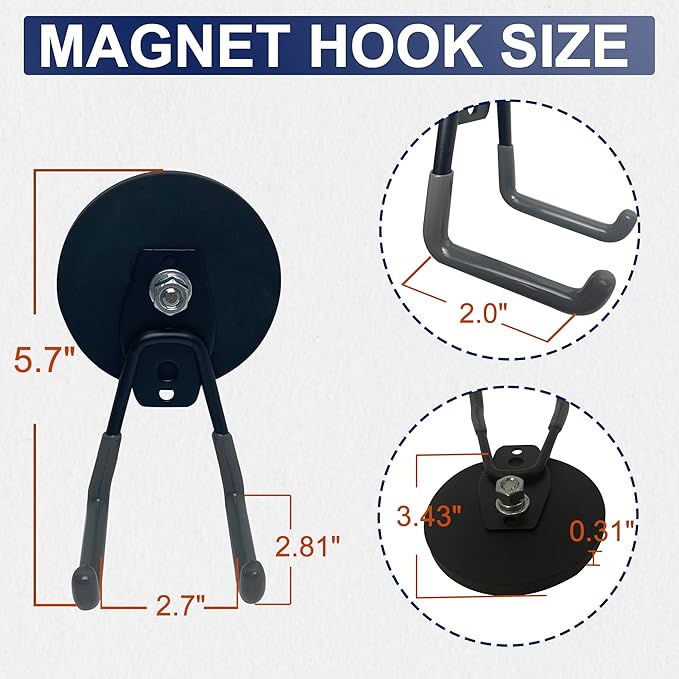 TSUYA Strong Magnetic Hooks, 45Lbs Garage Magnet Hooks Utility Hooks Heavy Duty for Hanging Yard Tools Extension Hose Power Tools Workshop Organization Outdoor Indoor