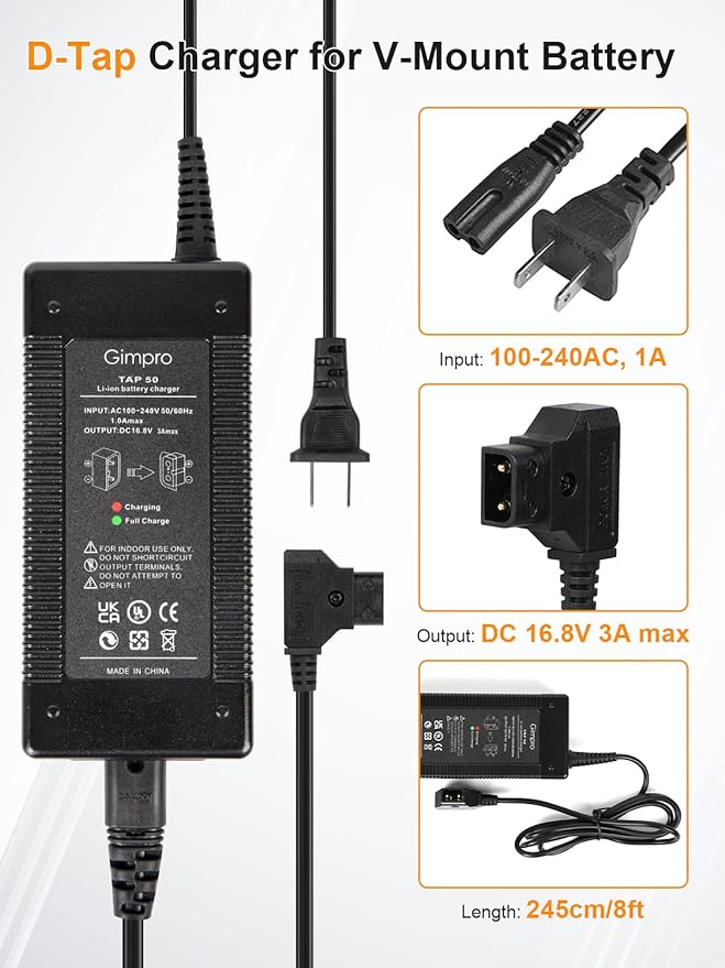 V-Mount Battery Charger D-tap, Moman Gimpro D-tap Charger DC 16.8V 3A max Output Fast Charge with HVR-S270C PMW-EX330K PMW-EX330L, Charger-V-Mount-Battery-Moman