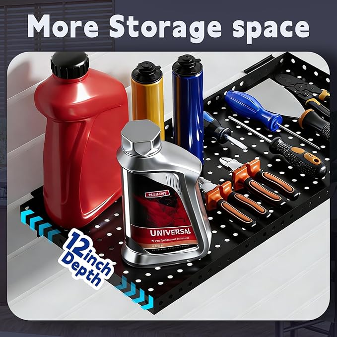 Heavy Duty Slatwall Shelf 16x12Inch, Steel Slatwall Accessories Storage Rack for Garage, Retail, Workshop (4, 16x12Inch)