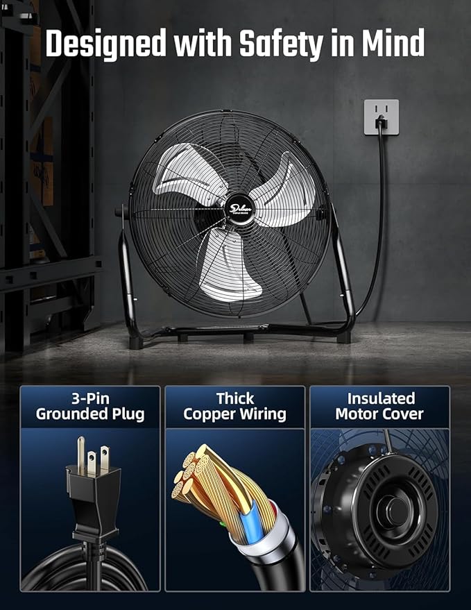 Simple Deluxe 18 Inch 3-Speed High Velocity Heavy Duty Metal Industrial Floor Fans Quiet for Home, Commercial, Residential, and Greenhouse Use, Outdoor/Indoor, Black, 2-Pack