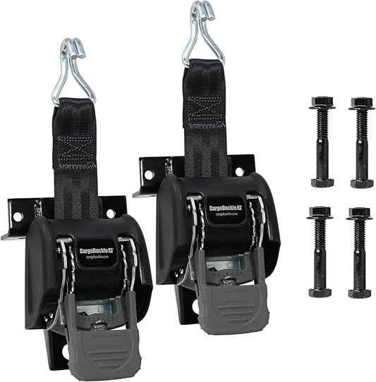 CargoBuckle F18816A Ladder Rack Straps – Self Retracting Ratchet Straps for Trucks with Square Racks, 2-inch x 7-Feet (Pack of 2)
