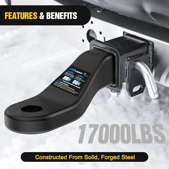 Nilight Forged Trailer Hitch Mount Fits 2 Inch Receiver Square 5/8" Hitch Pin Clip 17000 lbs 2" Drop, 1-1/4” Hole, Gloss Black Powder Coat