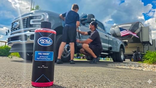 Poli Glow Poli Wash – 16 oz Concentrated Foaming Boat & RV Soap – pH Neutral, Biodegradable Cleaner – Safe for Poli Glow, Ceramic Coatings, Fiberglass, Gel Coat, Aluminum & Painted Surfaces