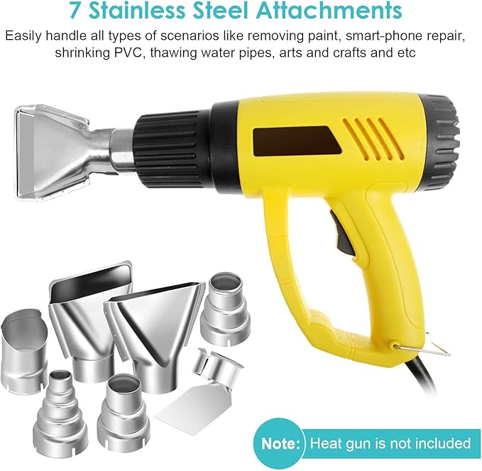 7Pcs Heat Gun Nozzle Kit for Shrink Wrapping Welding Electronics, Stainless Steel Reflector Nozzle Soldering Station Nozzle Tool Hot Air Gun Accessories