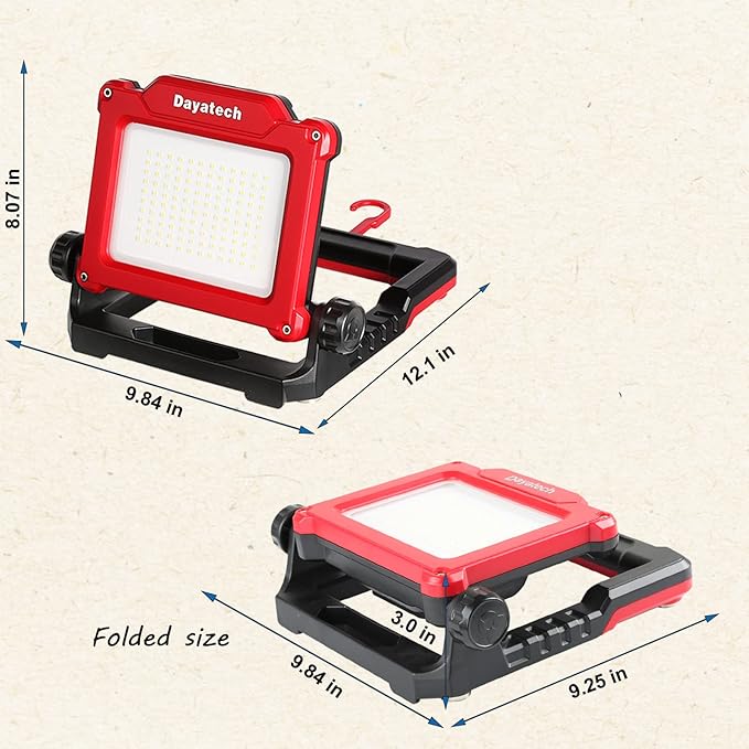 Cordless LED Work Light Compatible with Dewalt and Milwaukee 18-20V Battery, 4000 LM 25 W, Flickerless, Brightness Adjustable, Foldable Base with Magnets, (Battery/Charger Not Included)