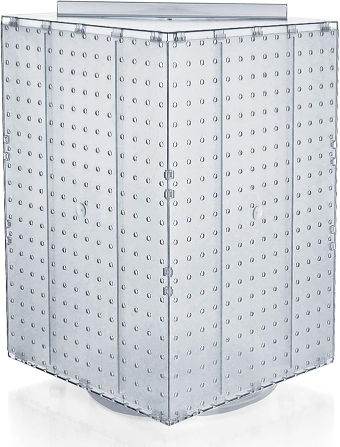 Azar Displays 701414-CLR Rotating Display Stand - 4-Sided Display Racks - Peg Display Carousel (14” W x 14” D x 20” H) - Easy Assemble Revolving Display for Retail - Pegboard Organizer, Clear