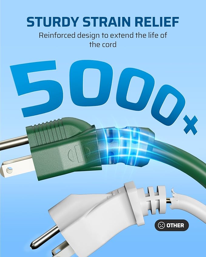 DEWENWILS 10 FT Outdoor Tri-Tap Extension Cord Splitter for Christmas, Weatherproof 16/3 SJTW Power Cable for Holiday Decoration and Outdoor Landscaping String Lights, ETL Listed, Pack of 2, Green