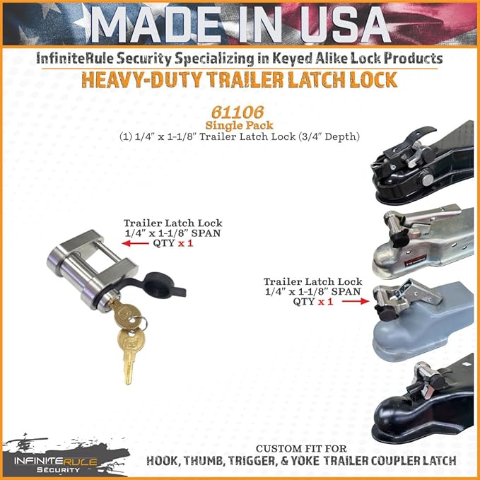 61106 | Trailer Latch Lock for Hook, Thumb, Trigger, & Yoke Trailer Coupler Latch - (3/4" Depth)