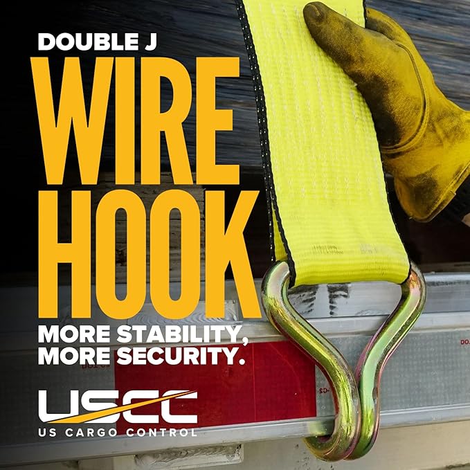 US Cargo Control J Hook Ratchet Straps 4 Inch x 27 Foot (2-Pack), 5,400 LBS Working Load Limit, Yellow 4 Inch Ratchet Straps Heavy Duty for Flatbed Trailers, Professional Flatbed Hauling