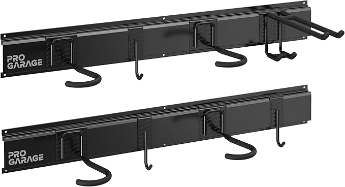ClosetMaid ProGarage 4 Bike Storage Rack Rails Set, Helmet and Utility Hooks, Heavy Duty Wall Mount, Black