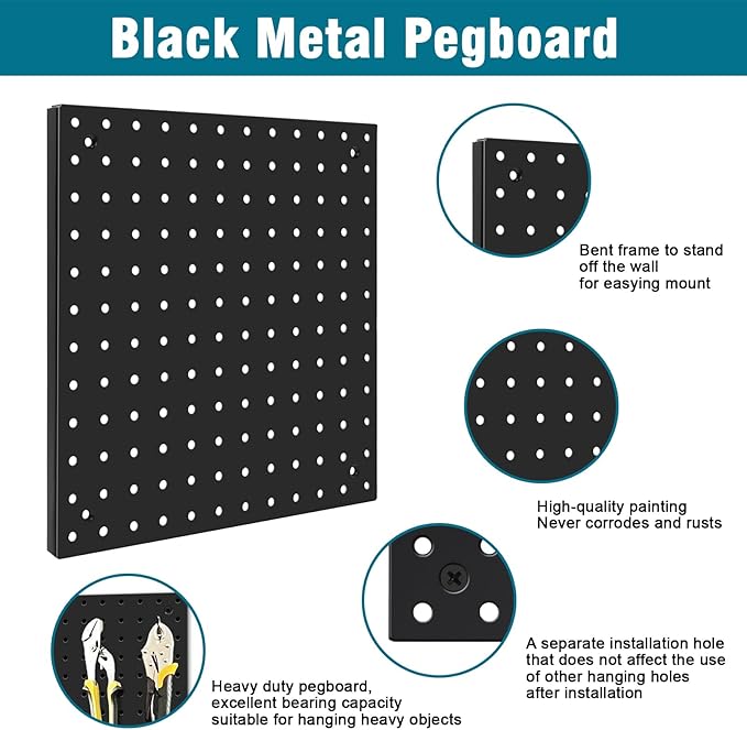 Peg Board Kit, Includes Pegboard and Accessories,with Hooks and Bins,Peg Board Wall Organizer for Office,Ornaments Display,Crafts Organization (66, Black)