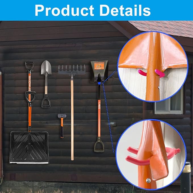 12 Pack Screw in U Hooks, Red U Shaped Shovel Holder Wall Mount, U Hook Screw for Hanging Garage, Garden, Yard Tools