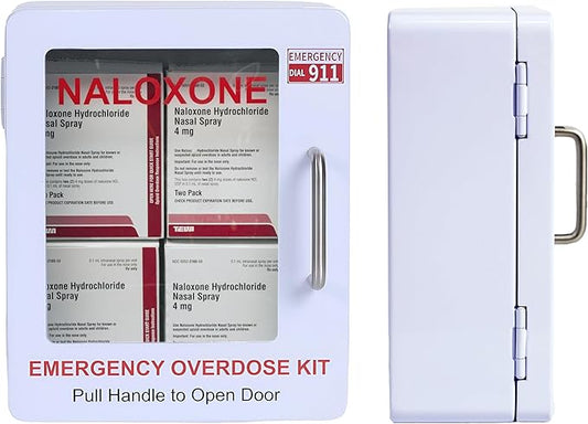 Naloxone Overdose Emergency Kit Cabinet - Does Not Include Alarm or Lock | Designed for Wall Mount & Public Access (Metal, White - No Alarm)