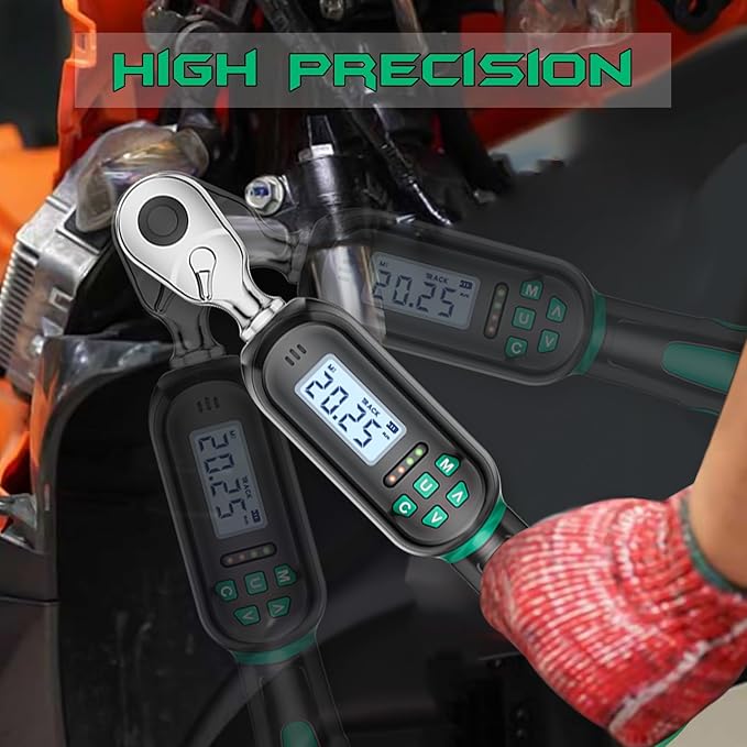 1/4 Inch Drive Digital TorqueWrench, 1.11-22.13Ft.lb/1.5-30N.m, Small Electronic Torque Wrench with Preset Value, Buzzer & LED Indicator, ±2% Accuracy Torque Wrench for Bike, Bicycle