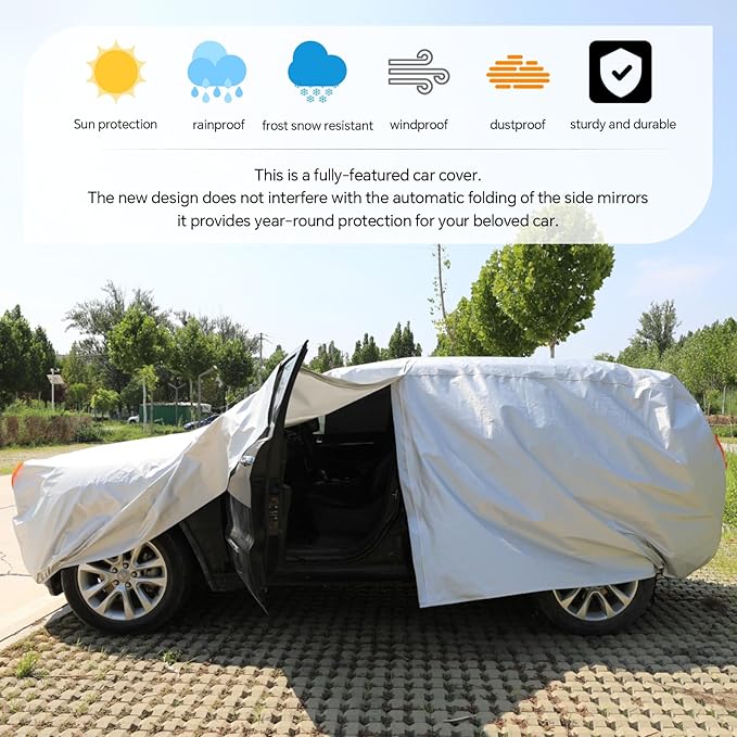 Car Cover Waterproof All Weather,Car Covers for Automobiles with Driver Door Zipper,Outdoor Car Cover Rain,Snow and UV Protection with Waterproof Adhesive Strip, Fit SUV-Length 185" to 190"