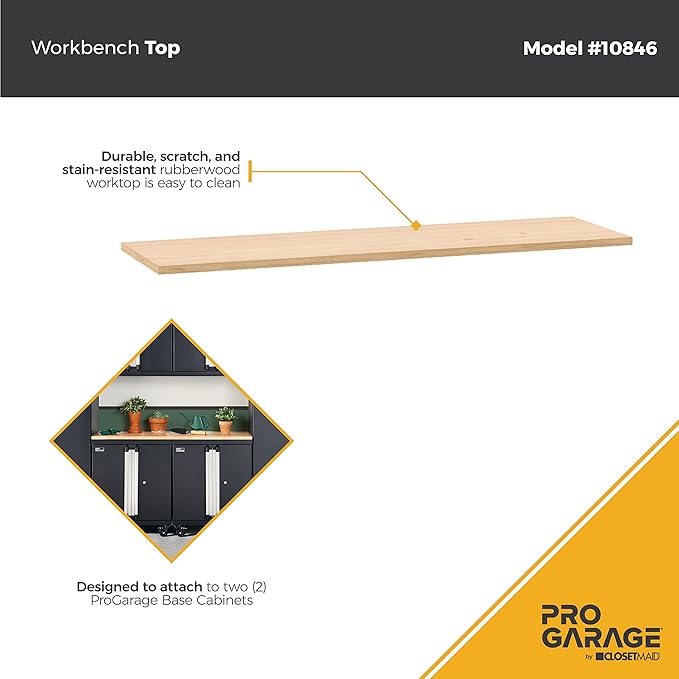 ClosetMaid ProGarage Workbench Top, Heavy Duty Rubberwood, Scratch Resistant, Durable, for Garage or Workshop