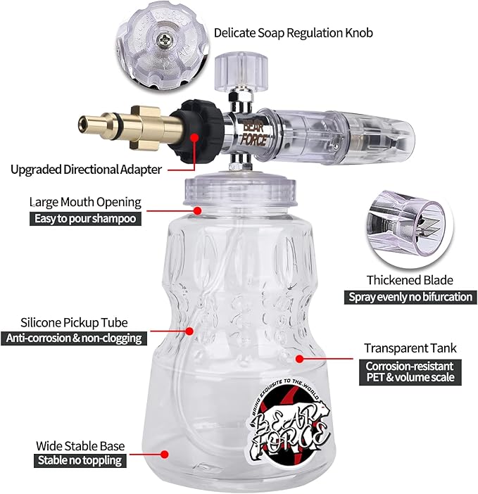 BEAR FORCE Pressure Washer Aluminium Foam Cannon Foam Generator Snow Foam Lance with 1.25mm & 1.10mm Orifice Nozzle for Lavor, for Sterwins, for Parkside Pressure Washer