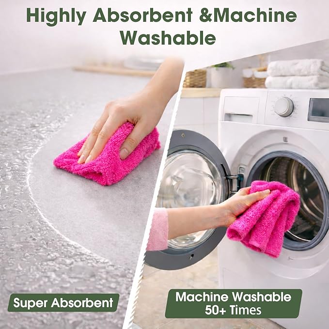 Microfiber Cleaning Cloth Roll - 100 Pack Tear Away Microfiber Paper Towels, Reusable, Washable, Scratch-Free, Kitchen Towels for Car, Home, Kitchen, Glass, Dishes (Hot Pink)