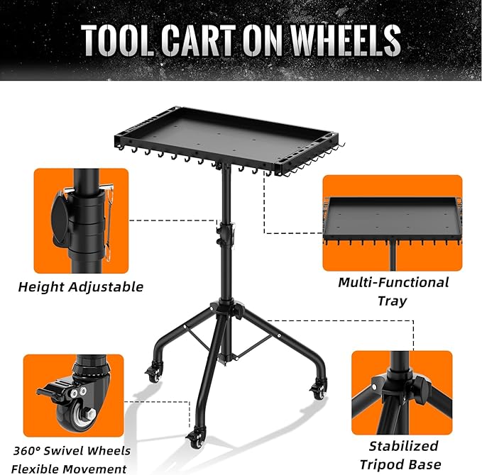 Rolling Tool Utility Cart with Wheels, Work Bench for Garage with Magnetic Tray Mechanic Tool Organizer Rolling Tray Storage Tool Cart