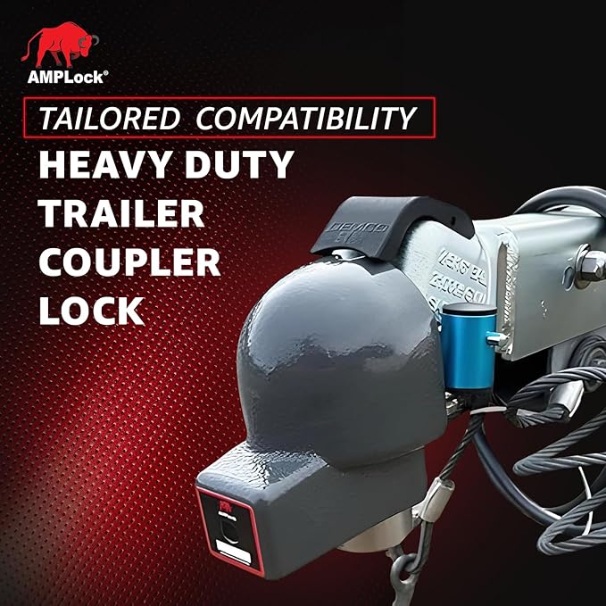 AMPLock - U-BRA2516 Heavy Duty Trailer Coupler Lock, 2 5/16" Trailer Hitch Lock for RV, Trailer Ball Lock, Anti-Theft Coupler Ball Lock, Round Edge Collar Lock Design, Push-to-Lock Security System