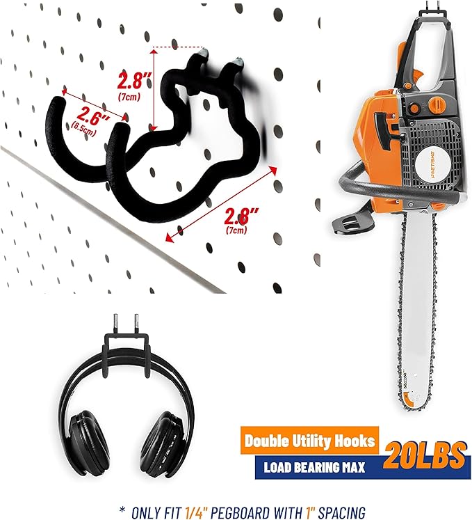 POETISKE Peg Board Tool Utility Hooks Pegboard Accessories Assorories 10PC Black Shelf Drill Cord Holder Fits for 1/4" Peg Board Hanging Power Tool Hammer Utility Garage Storage