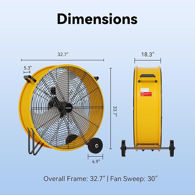 30 Inch Industrial Drum Fan 14000 CFM Ultra High Velocity Floor Fan for Large Warehouse, Shop & Gym - 3-Speed Heavy Duty Metal Cooling Fan with 360° Tilt, Rolling Wheels & UL Safety Listed