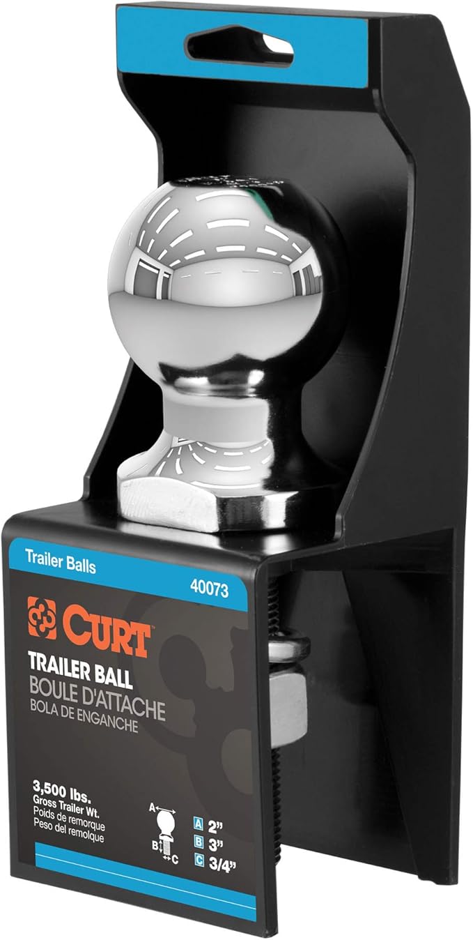 CURT 40073 Chrome Trailer Hitch Ball, 3,500 lbs, 2-Inch Diameter, 3/4 x 3-Inch Shank